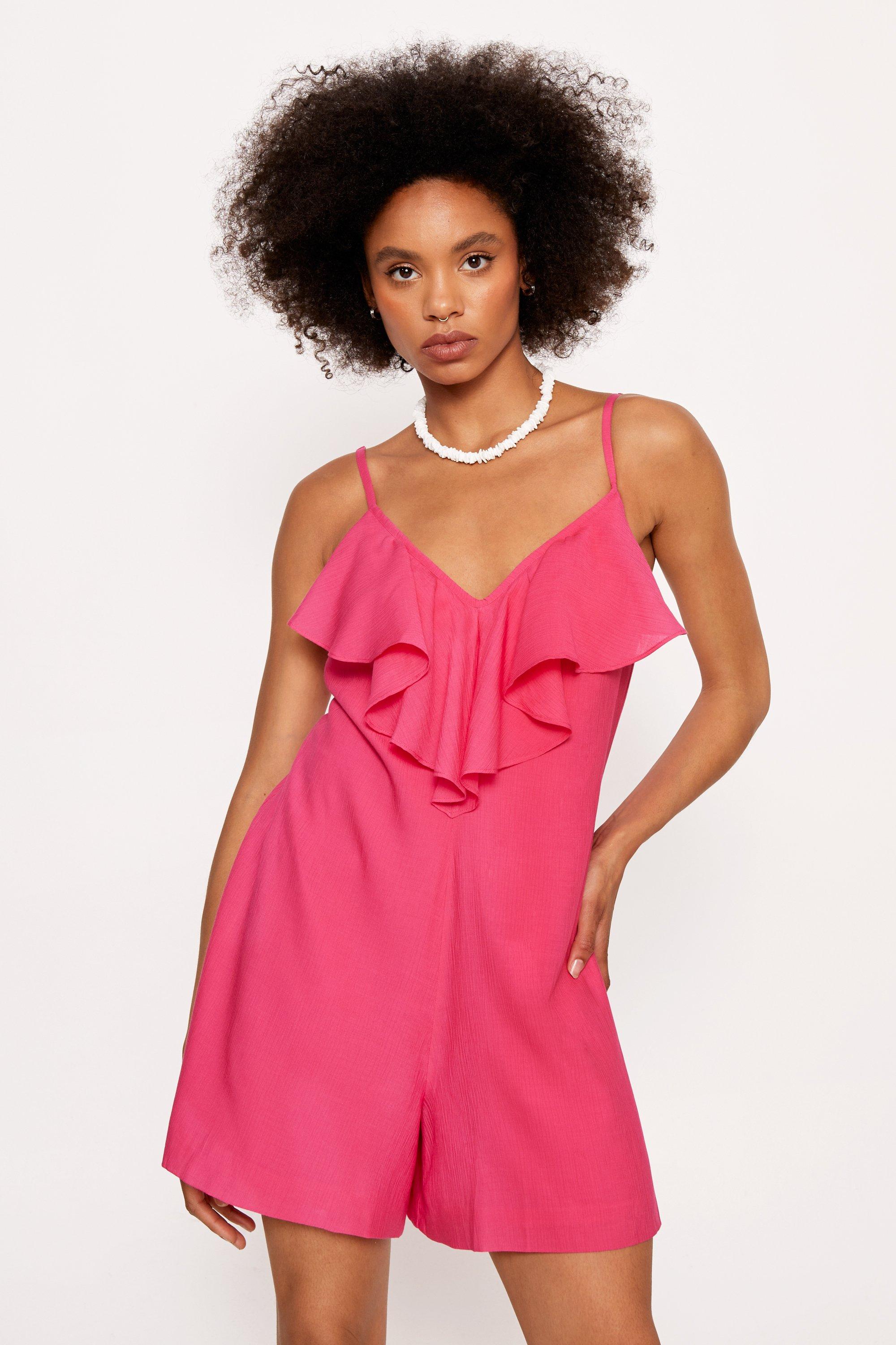 Hot pink ruffle romper hotsell